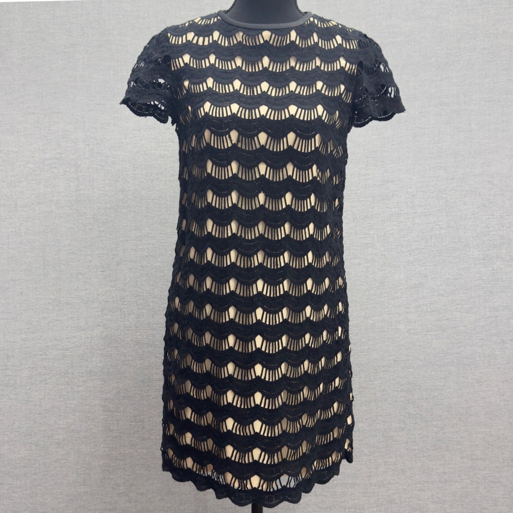 Kate Spade NY Black Scallop Lace Sheath Dress Crochet Overlay Size 00‎